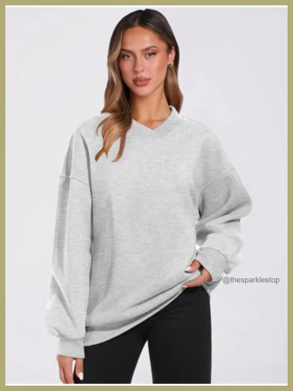 Oversized V Neck Fleece Sweatshirt, Rayon Blend Long Sleeve Pullover, Casual